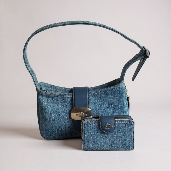 #859 Coach Blue Denim Women's Bag and Wallet Set - Picture 1 of 2